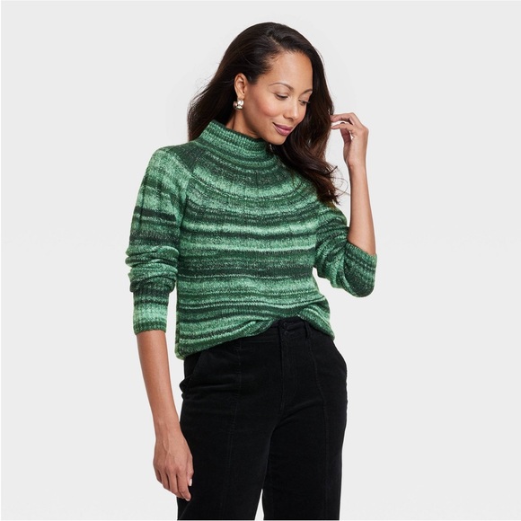 NWT Green & Black Striped w/ Metallic Silver Pullover Sweater - Picture 3 of 7